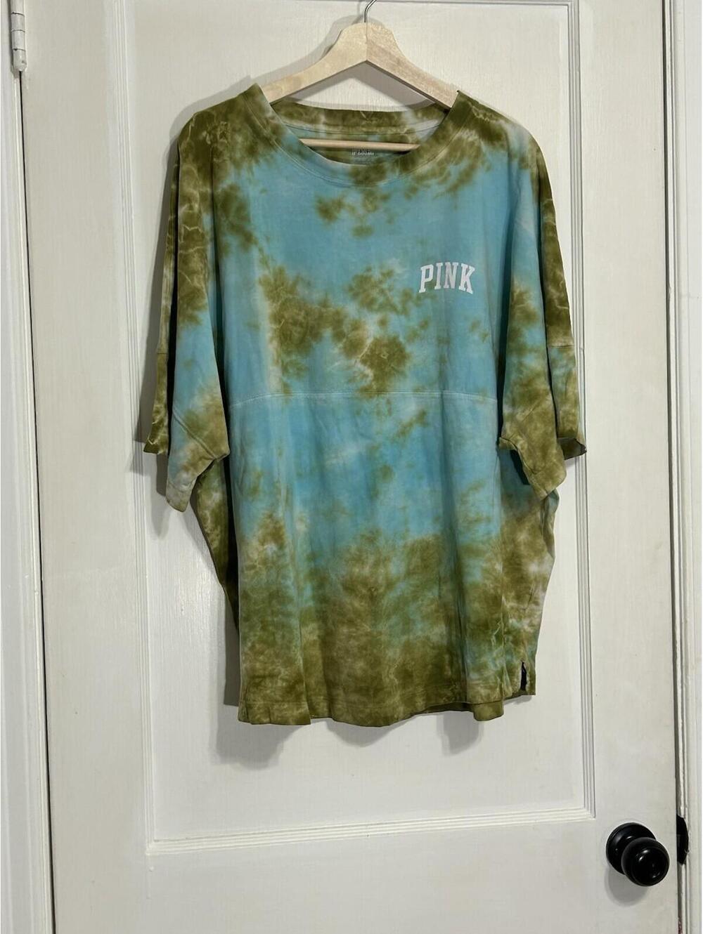 Victoria's Secret Pink Varsity Short Sleeve Crew Pocket Tee Tie Dye size XXL